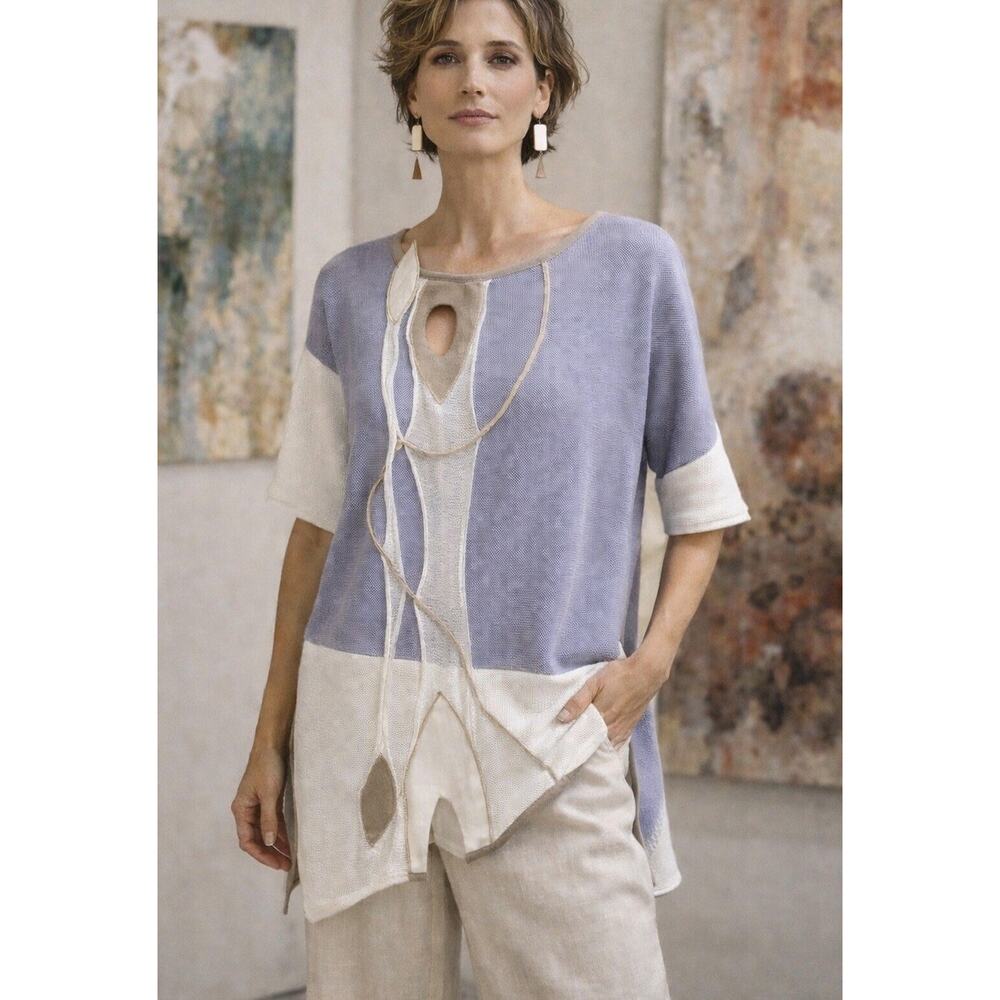 Art To Wear European Knit Tunic Asymmetrical Hem Lavender Sz M Poland Made EUC